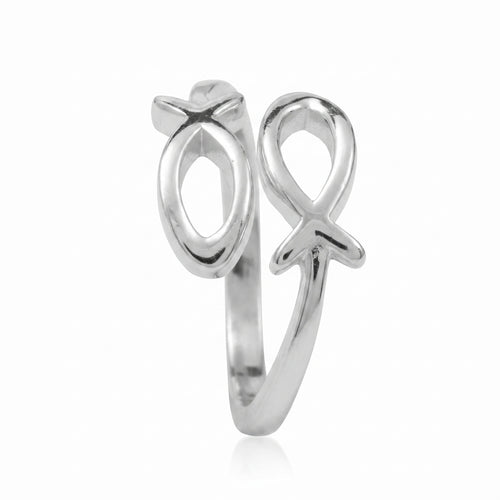 Rhodium-plated Love Fish Ring