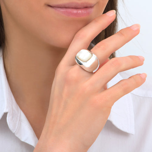 Medici Silver &amp; Mother-of-Pearl Signet Ring