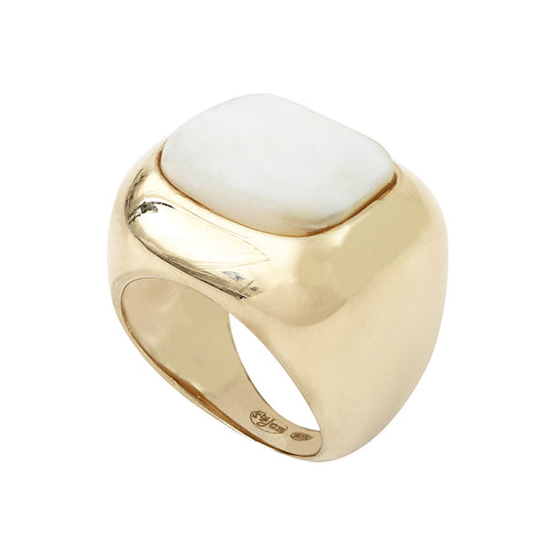 Medici Signet Ring, Gilded Silver &amp; Mother-of-Pearl