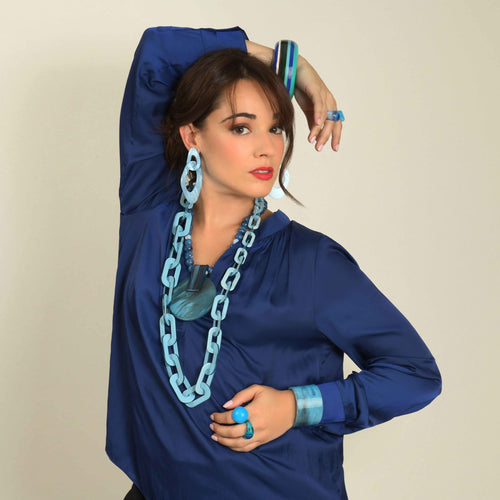 Boucles d'Oreilles Mina, tiges en acier et acétate Bleu