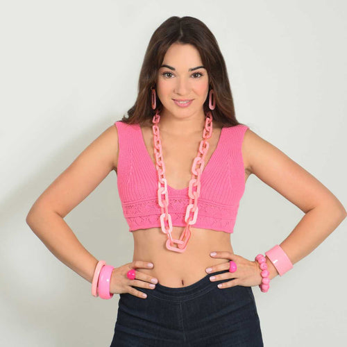 Bracelet jonc Lara en acrylique rose