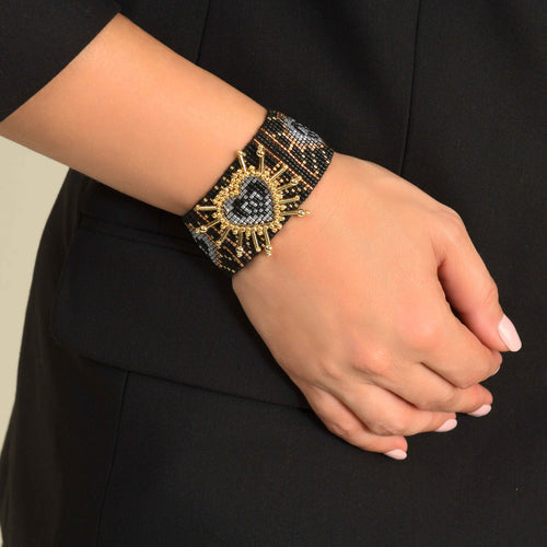 Isis bracelet in rope, golden brass and Miyuki beads