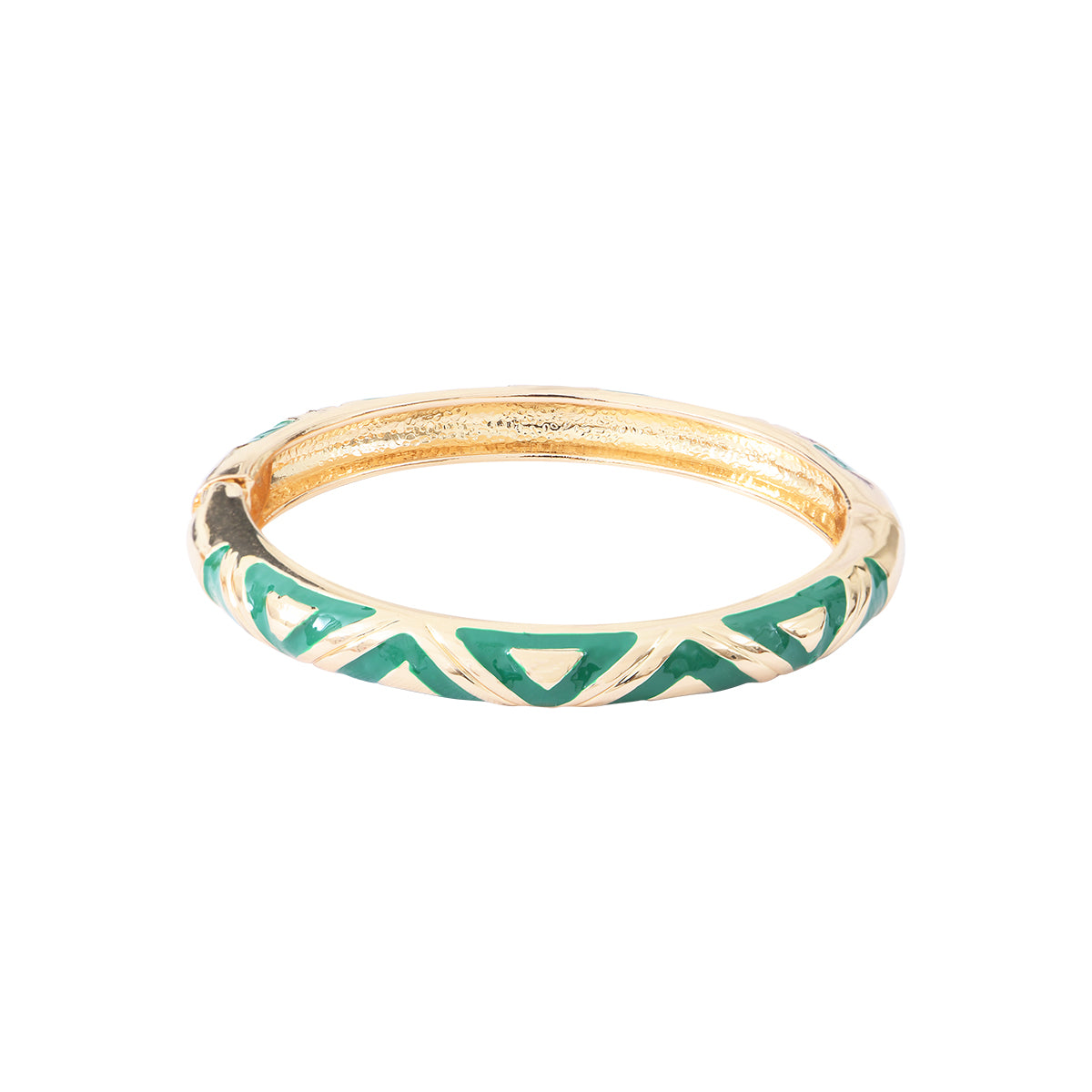 Bracelet Rigide Vintage émail Bleu Et Vert – Fermoir Clip, Doré, Années 70