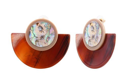 Mother-of-pearl brown acetate steel earrings