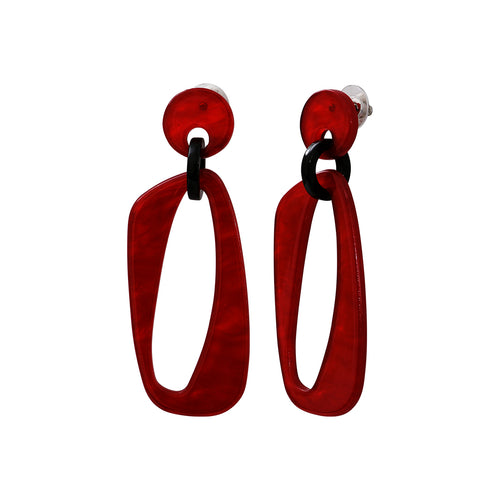Red acetate steel rectangle earrings