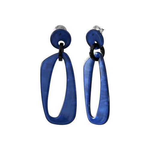 Rectangular navy acetate steel earrings