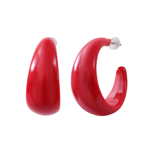 Red Acetate Steel Hoop Earrings