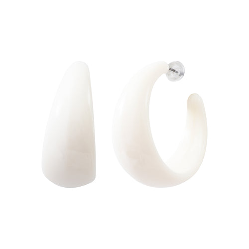 Cream White Acetate Steel Hoop Earrings