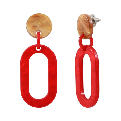 Oval steel acetate red honey earrings