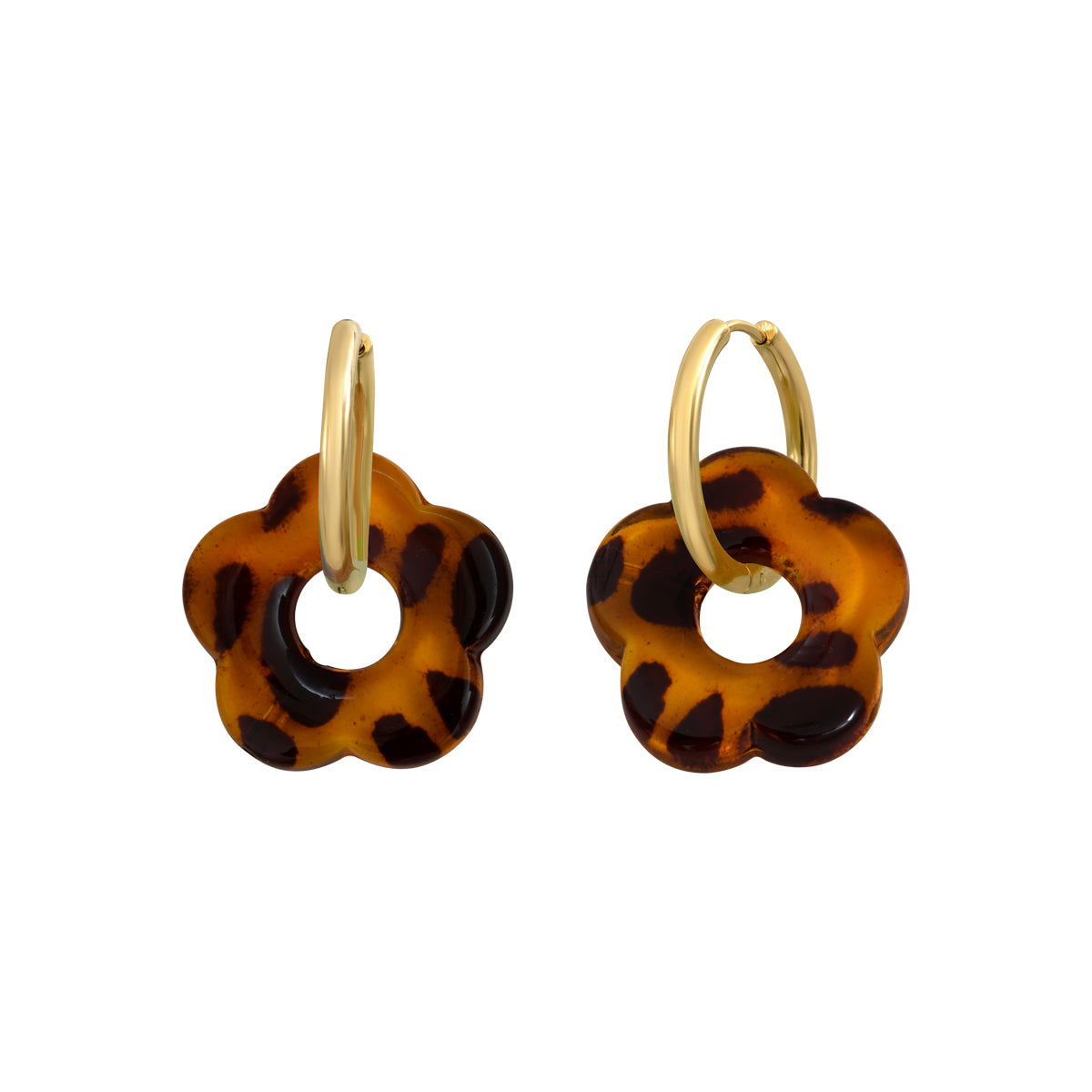 Boucles D'Oreilles Créoles En Forme De Fleur En Émail Plaqué Or 18 Boucles D'Oreilles Créoles En Forme De Fleur En Émail Plaqué Or 18