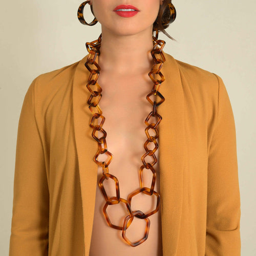 Sautoir Lise en acétate façon écaille de tortue