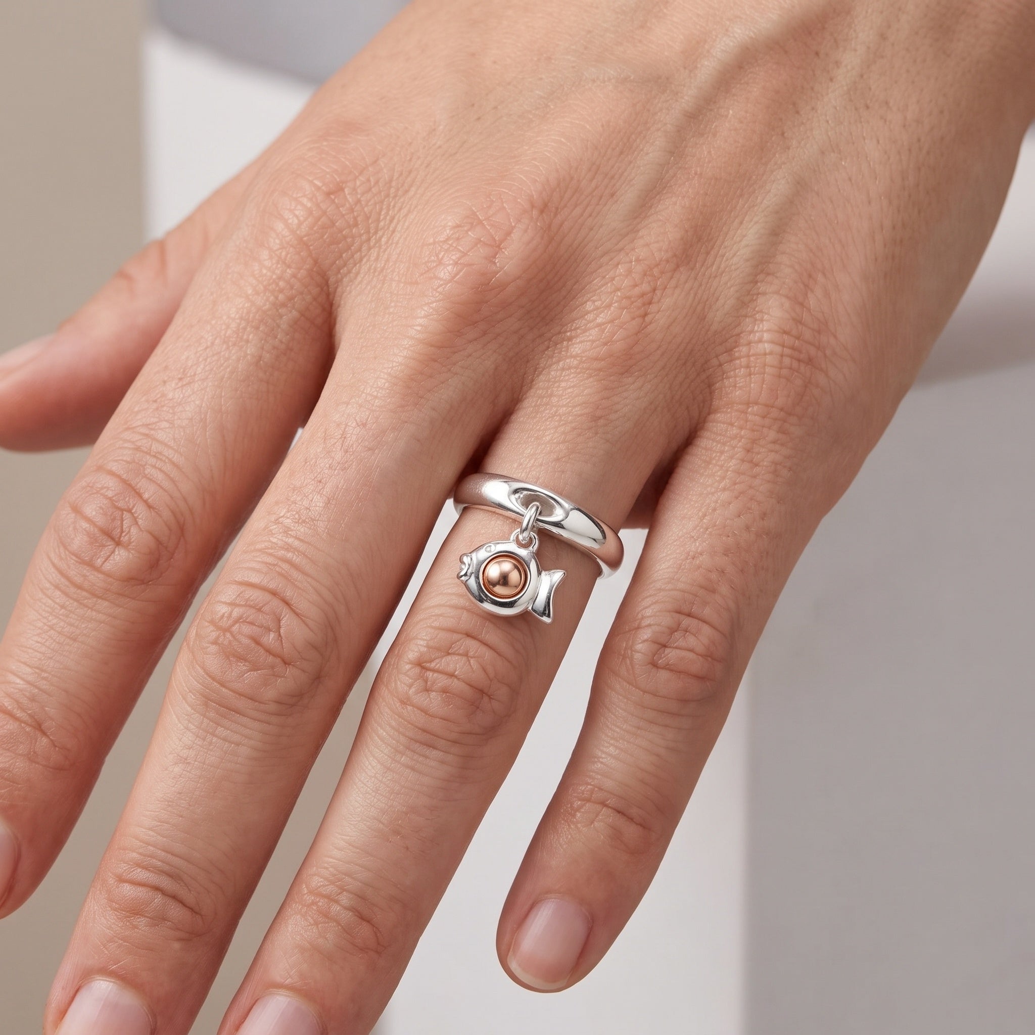 Bague Pampille Poisson Boule Rose