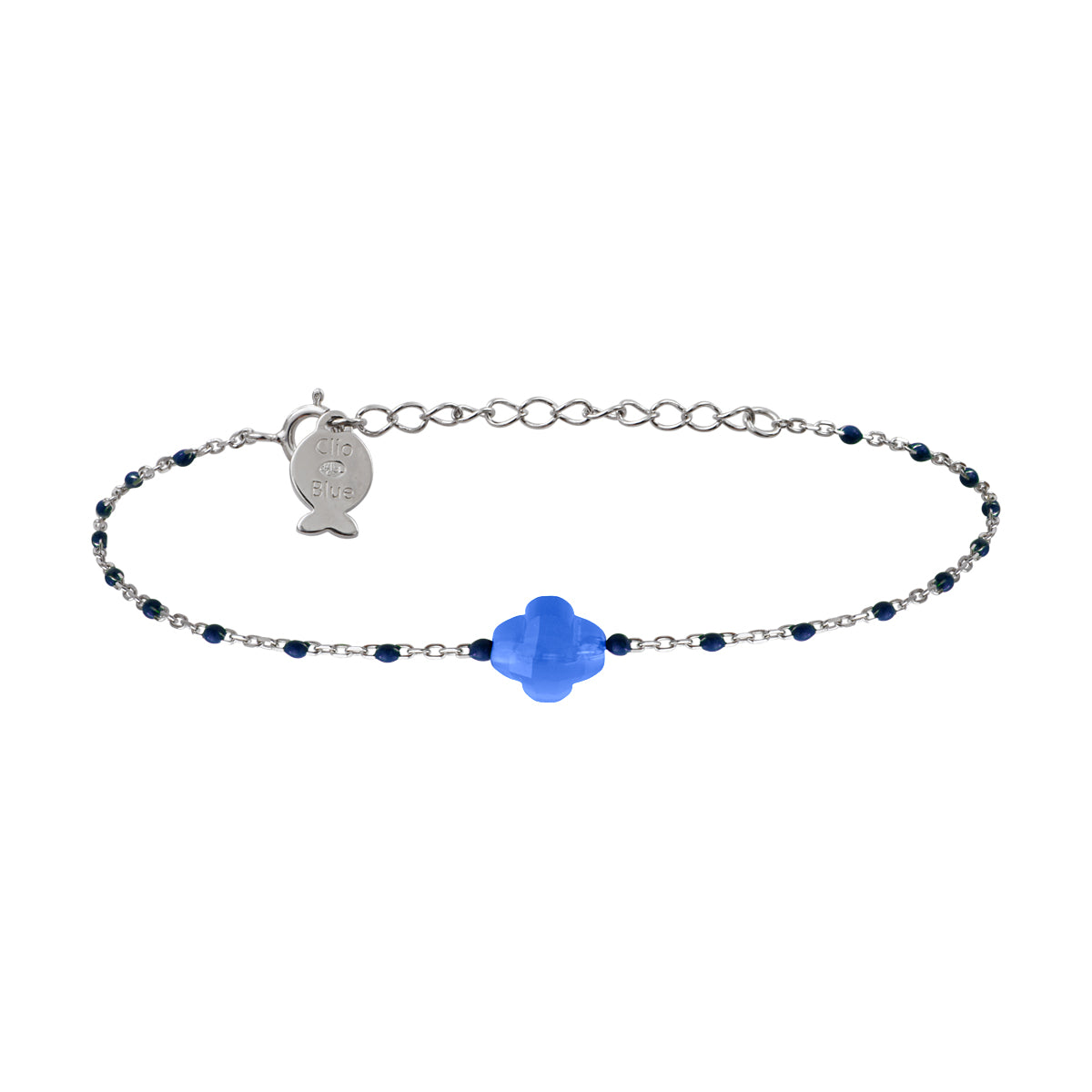 Bracelet Azalée en acier argenté, agate bleue – vue d'ensemble