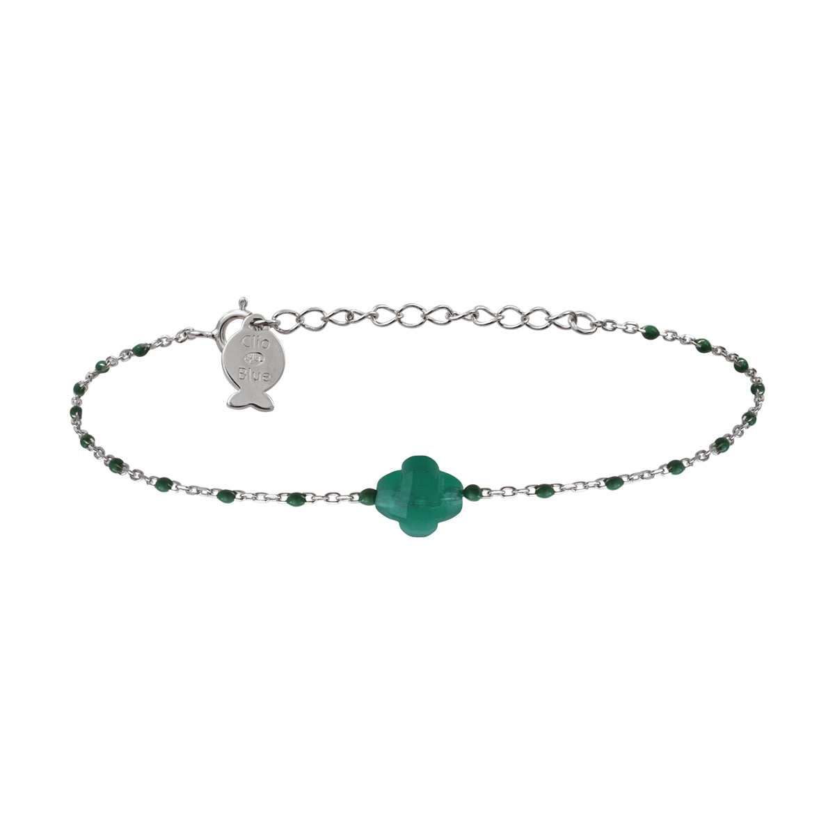 Bracelet Azalée en acier argenté, agate verte – vue d'ensemble