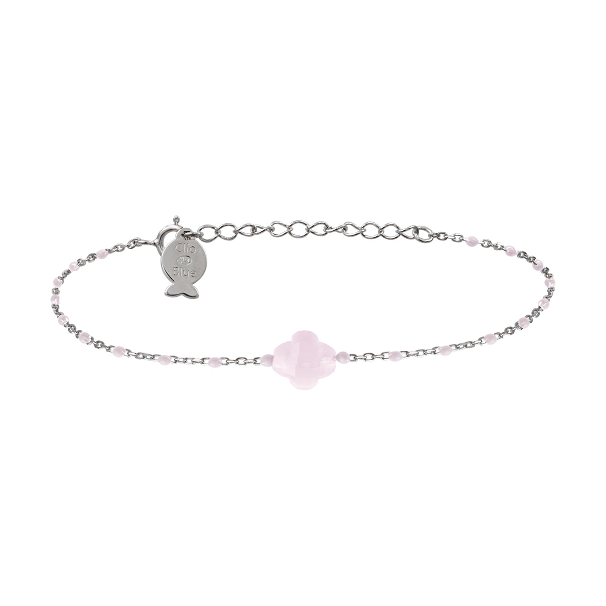 Bracelet Azalée en acier argenté, quartz rose – vue d'ensemble