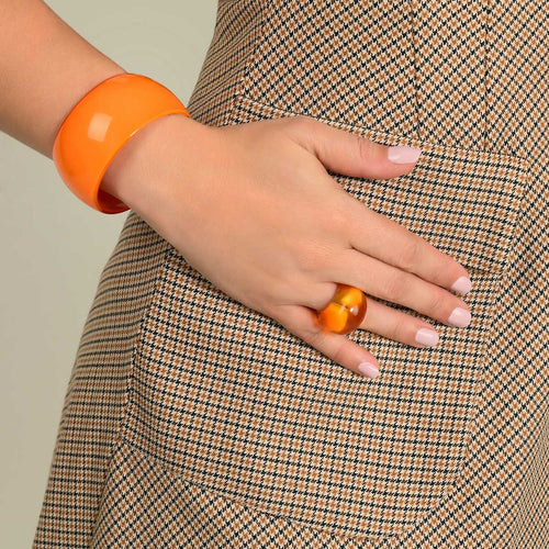 Kara Ring in Clear Orange Lucite