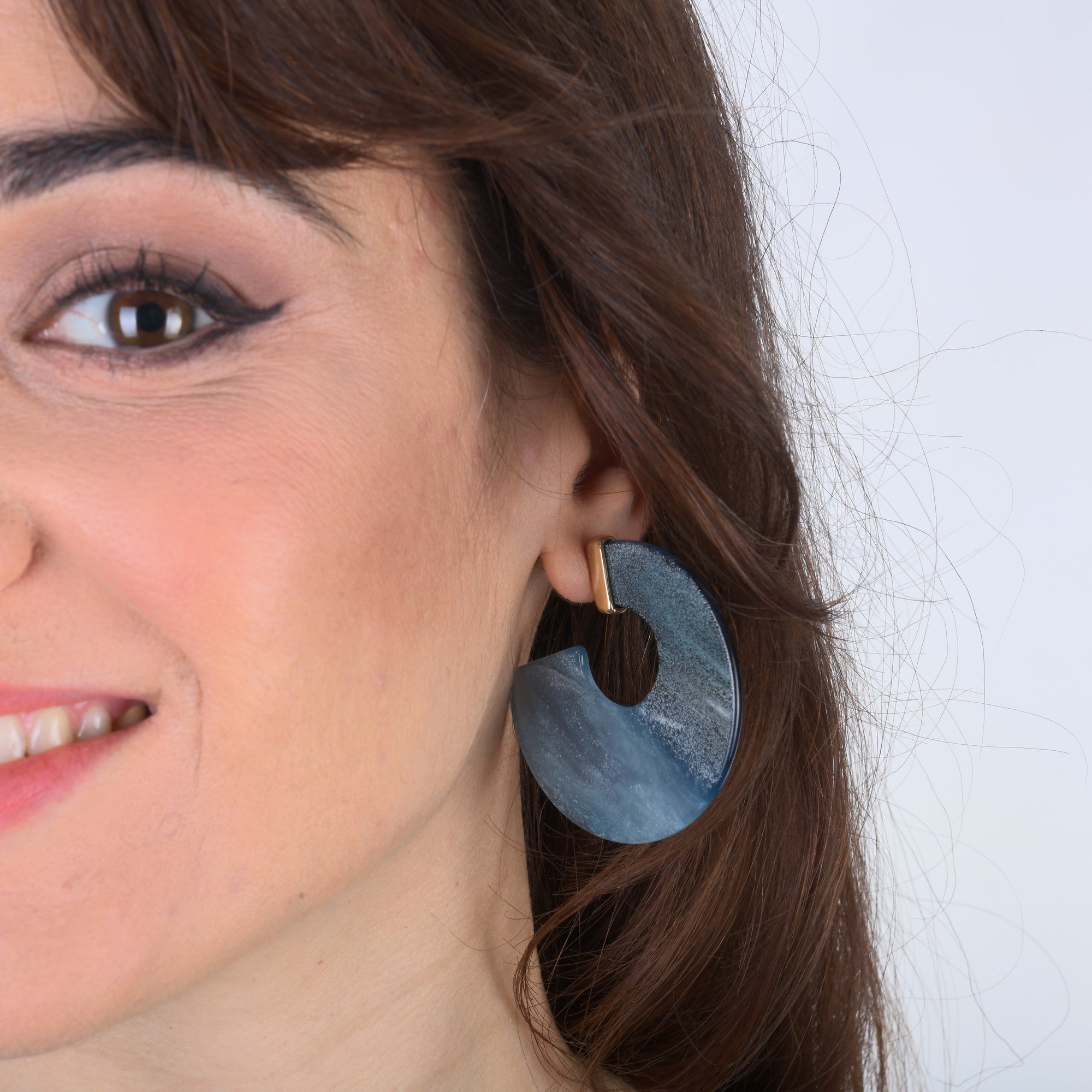 Boucles D'oreilles Vintage Années 70 Pop Art - Style St Tropez, Plastique Bleu - Occasion