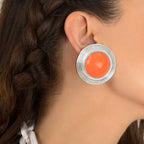 Lea clip earrings in brass, 40mm resin cabochon