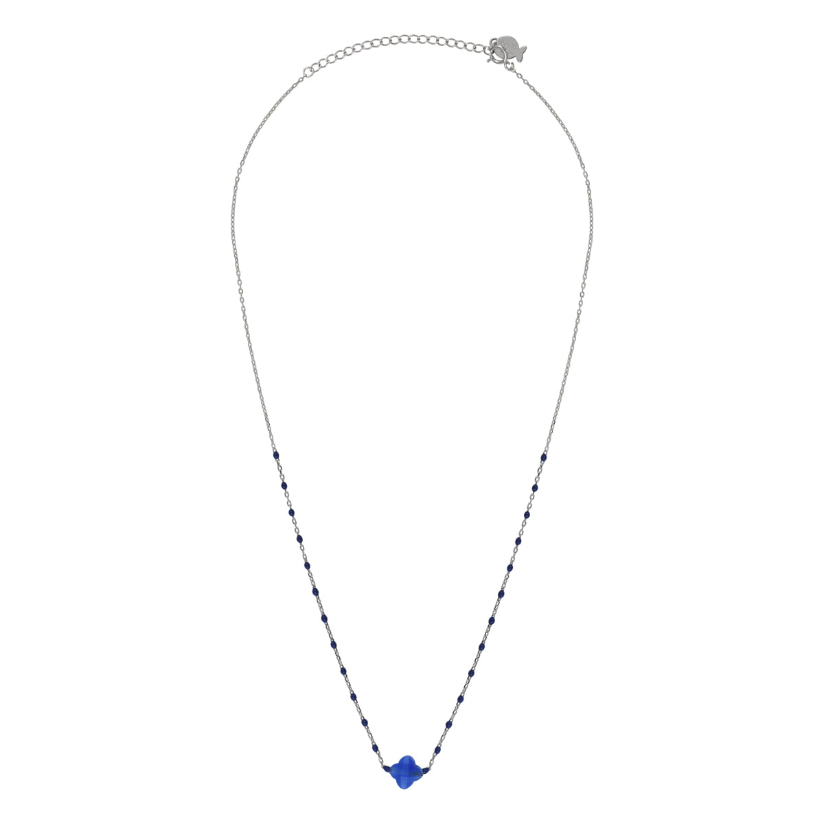 Collier Azalée en acier argenté, agate bleue – vue d'ensemble