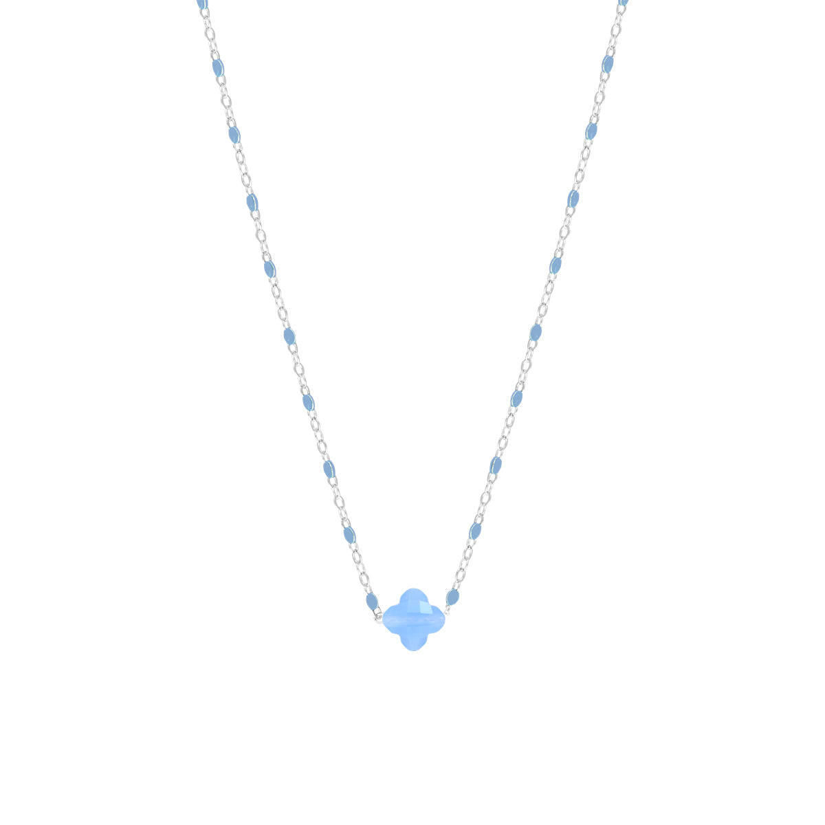 Collier Azalée en acier argenté, agate bleue ciel – vue d'ensemble
