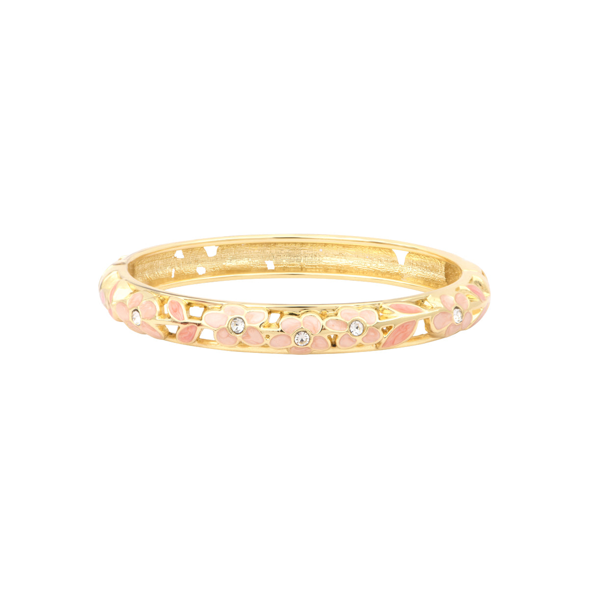 Bracelet Ayuthia rose pêche en laiton doré et émail – vue de face