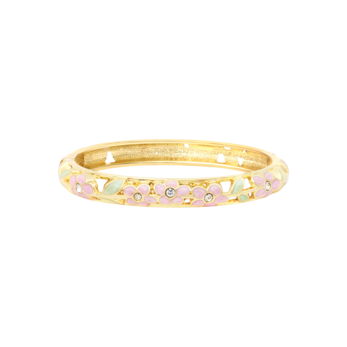 Bracelet Ayuthia rose vert en laiton doré et émail – vue de face