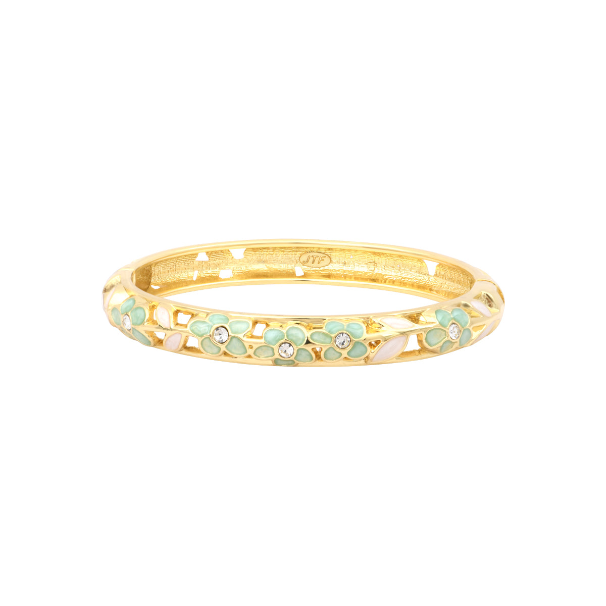 Bracelet Ayuthia vert blanc en laiton doré et émail – vue de face