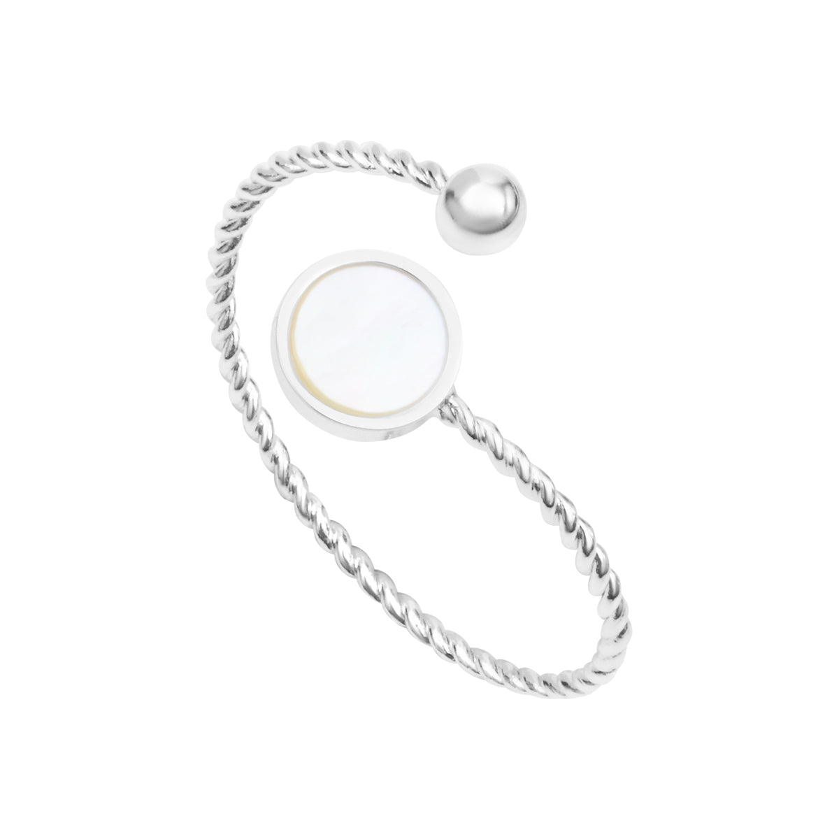 Bague Soline en acier argenté, nacre blanche – vue d'ensemble
