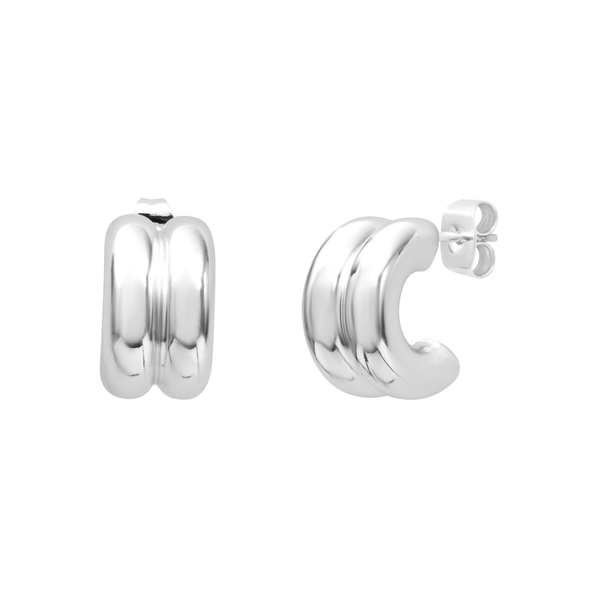 Boucles d'oreilles Léocadie en acier argenté – vue d'ensemble