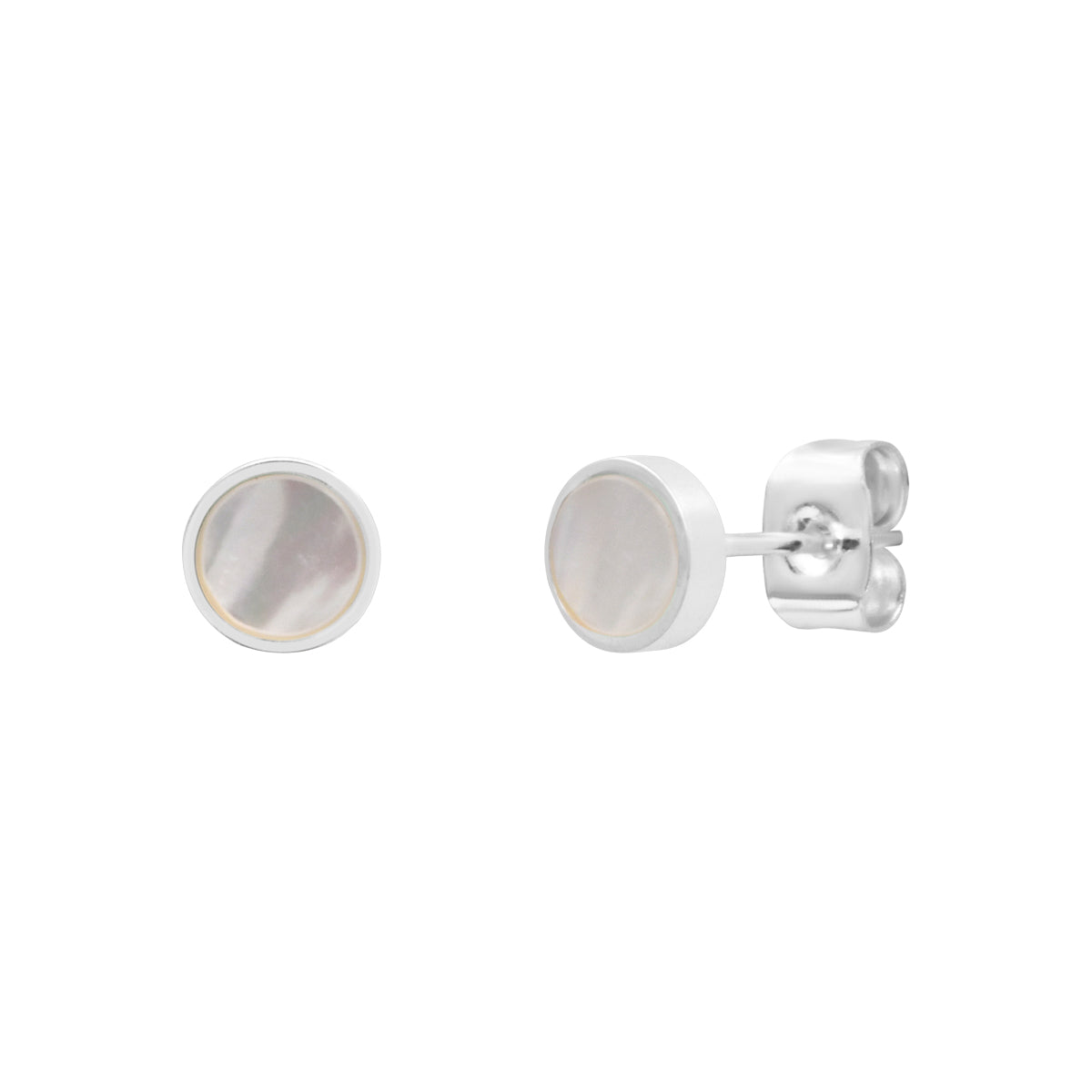 Boucles d'oreilles Lana en acier argenté, nacre blanche – vue d'ensemble