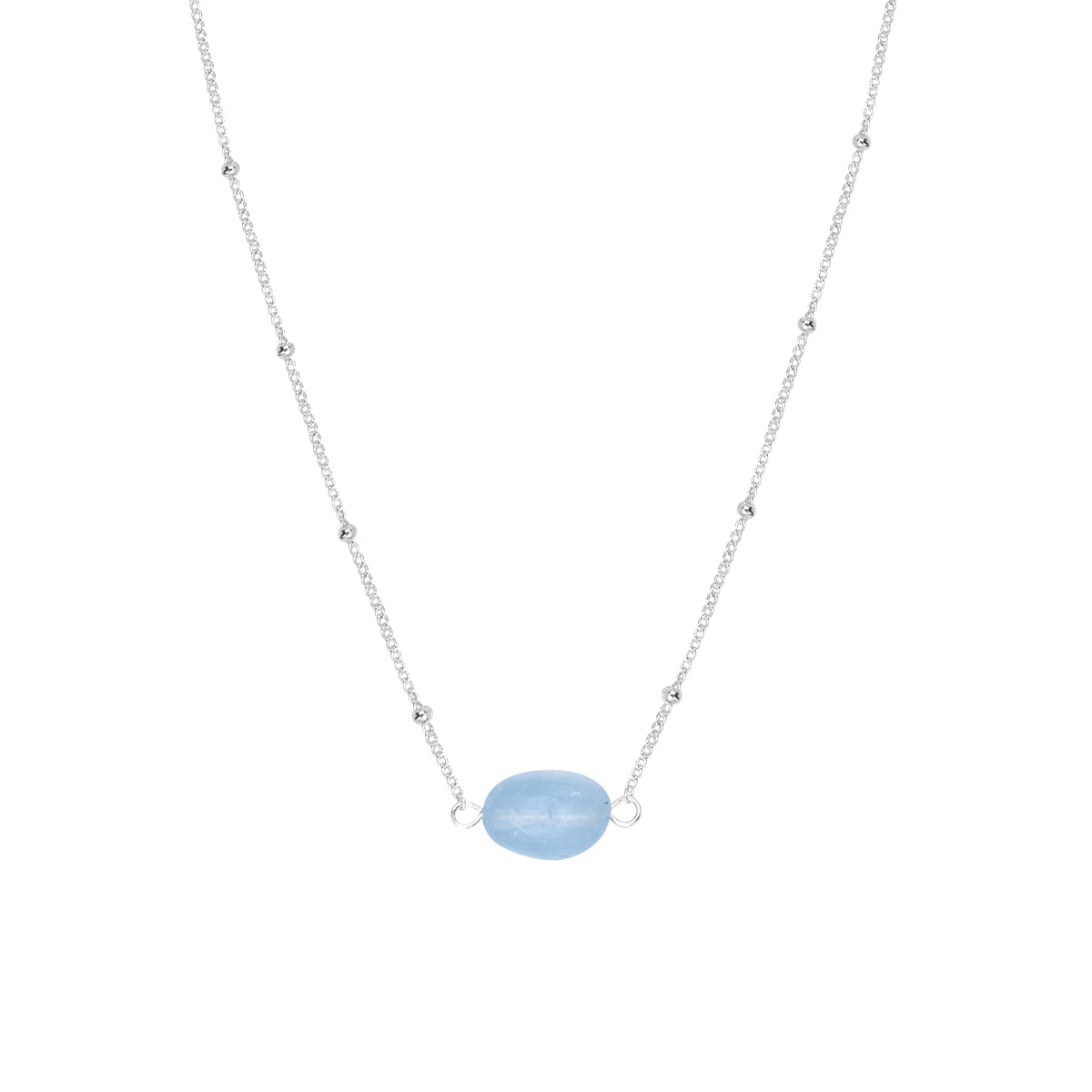 Collier Una en acier argenté, aigue marine – vue rapprochée