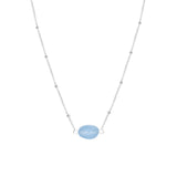 Collier Una en acier argenté, aigue marine – vue rapprochée
