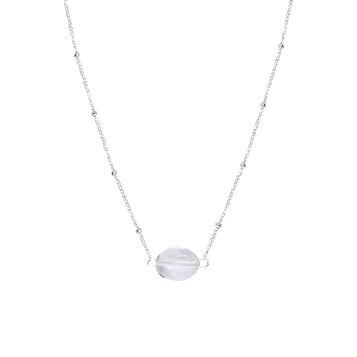 Collier Una en acier argenté, quartz blanc – vue rapprochée