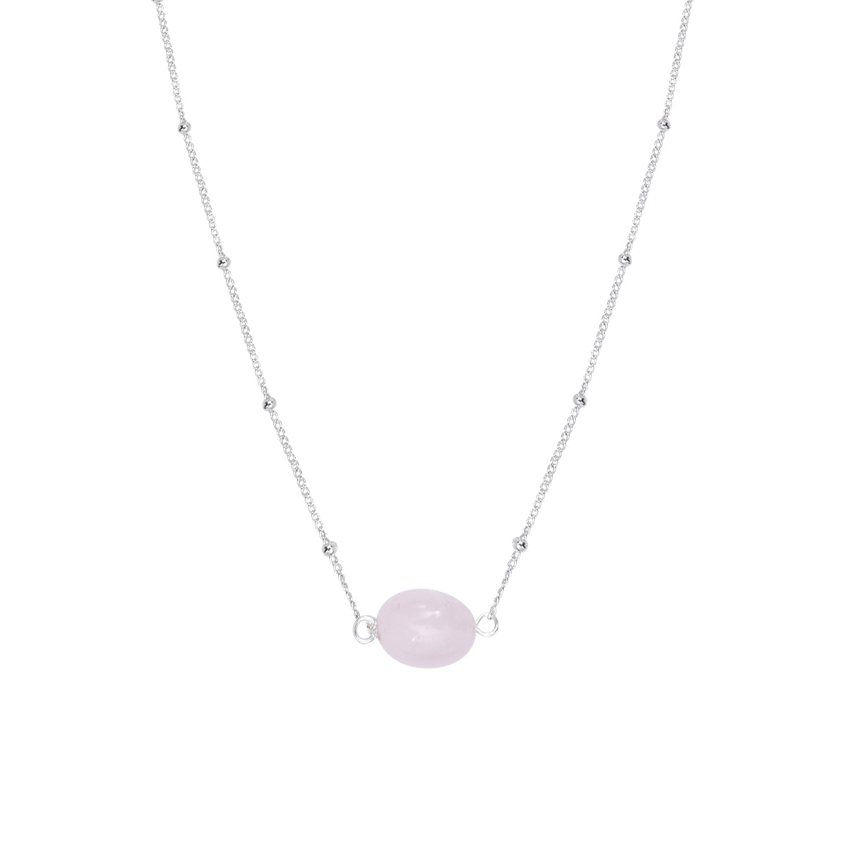 Collier Una en acier argenté, quartz rose – vue rapprochée