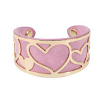 Manchette Cleo en laiton doré + cuir synthétique rose