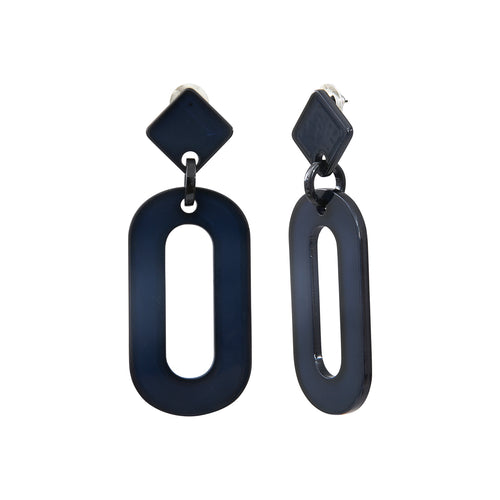 Navy Acetate Steel Oval Earrings