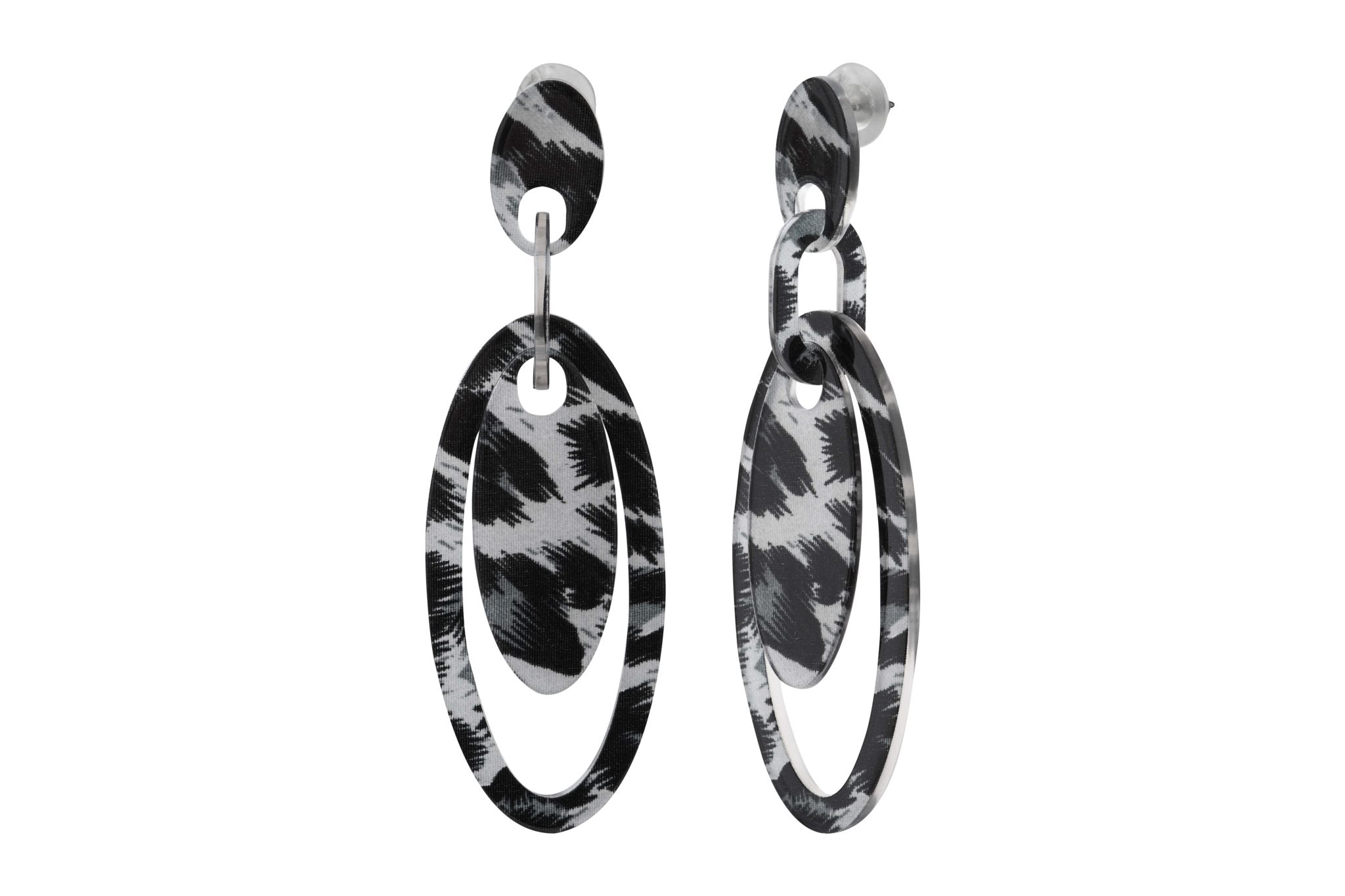 Boucles d'Oreilles Acier acétate tigré noir