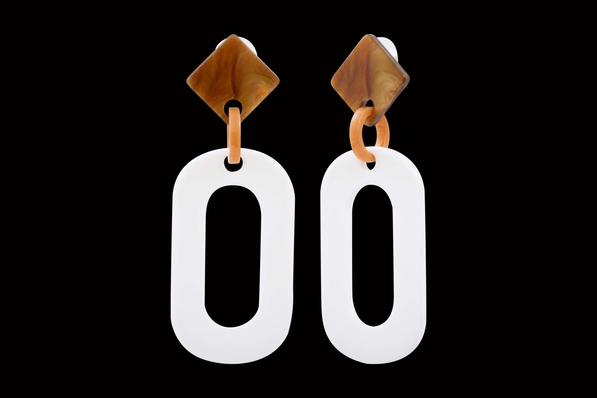 Boucles d'oreilles acétate acier ambre blanc