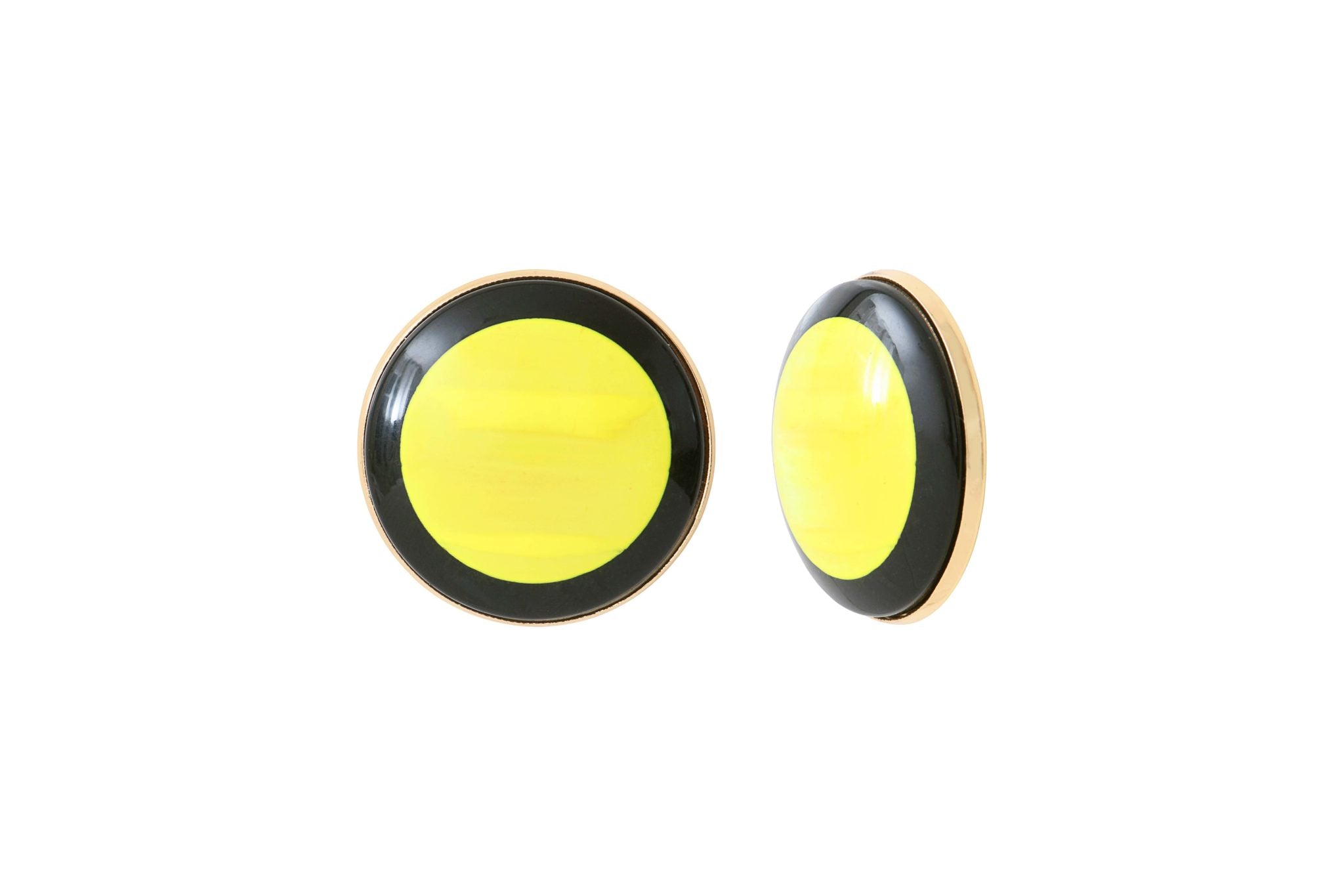Boucles d'Oreilles clio métal doré résine noire jaune