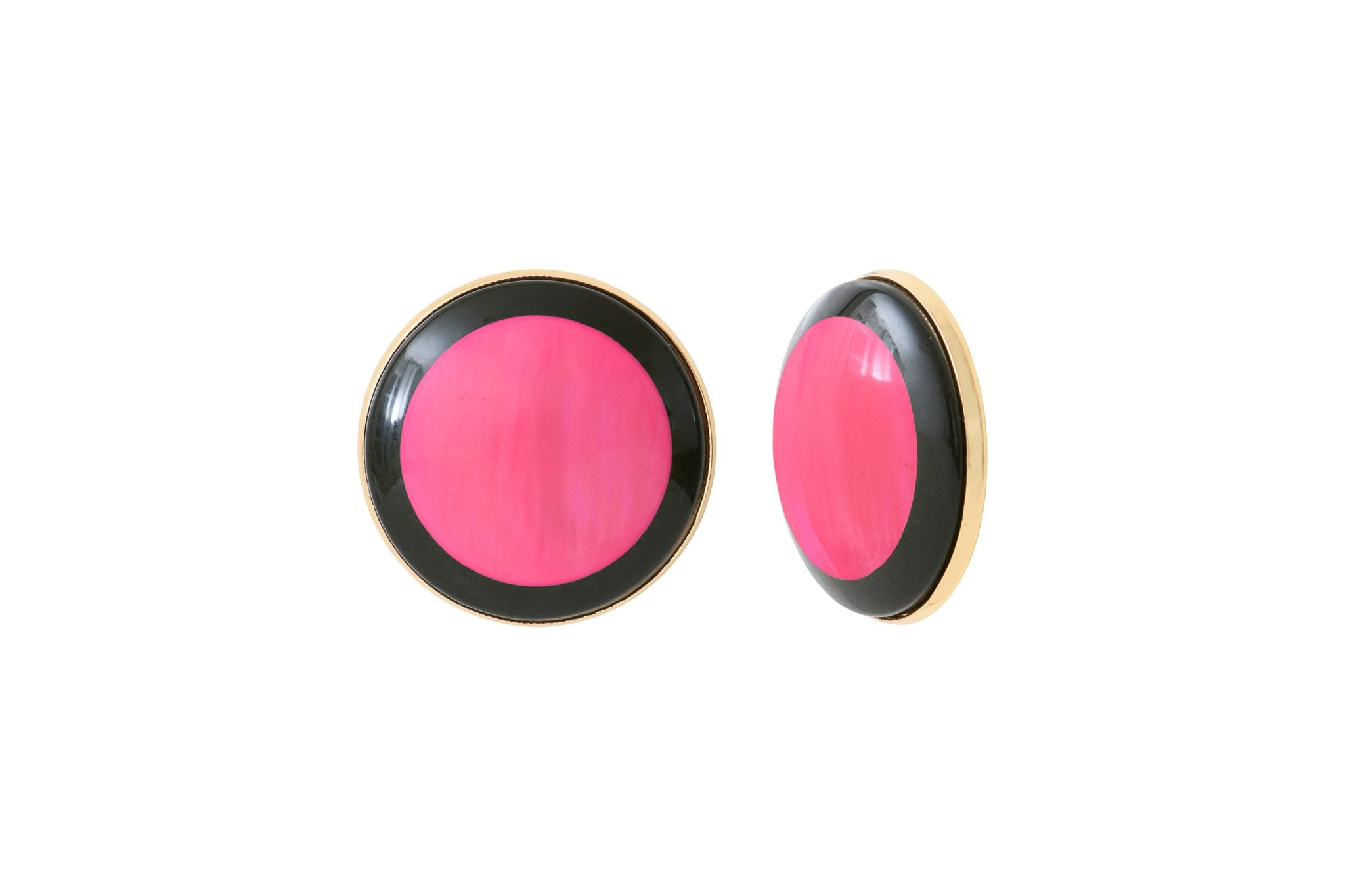 Boucles d'Oreilles clio métal doré résine noire rose