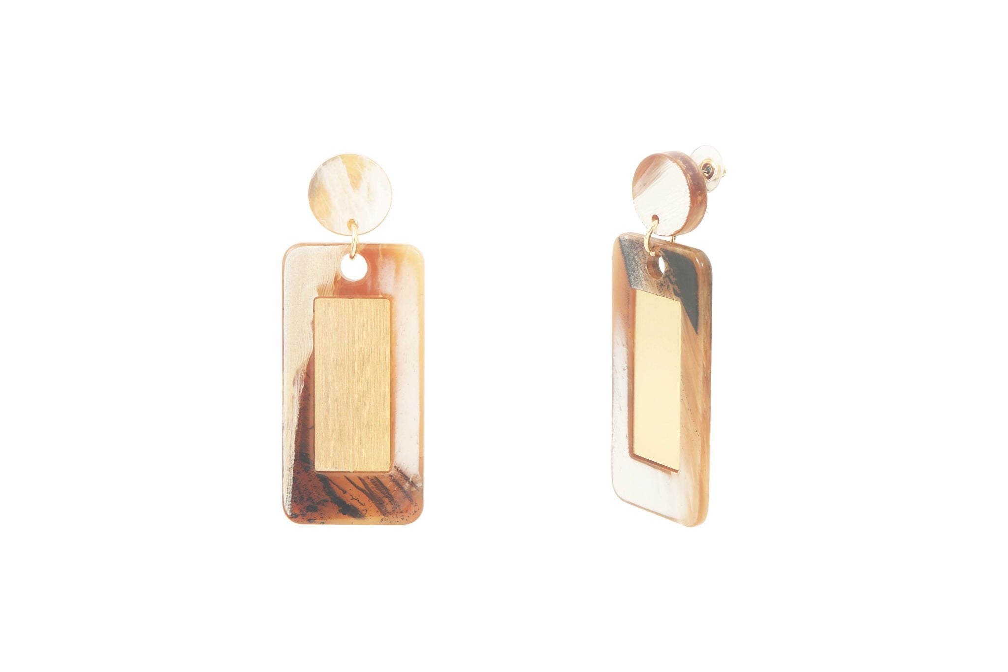 Boucles d'Oreilles laiton doré acétate façon corne
