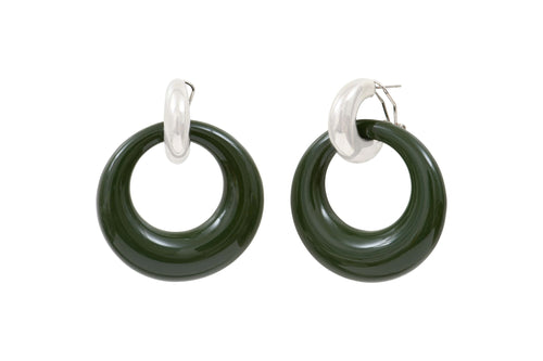 Dark green acetate steel earrings