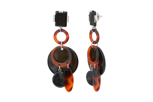 Black and brown acetate steel earrings + rhinestones