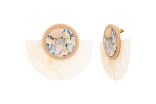 Steel earrings acetate beige mother-of-pearl