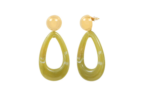 Gold brass green acetate earrings