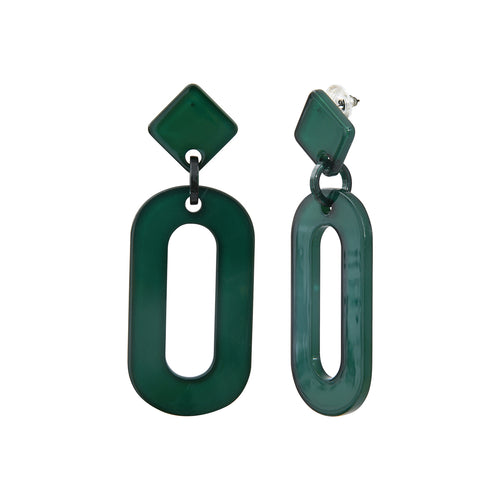 Dark Green Acetate Steel Earrings