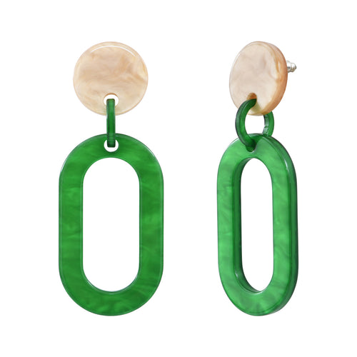 Honey Green Acetate Steel Oval Earrings