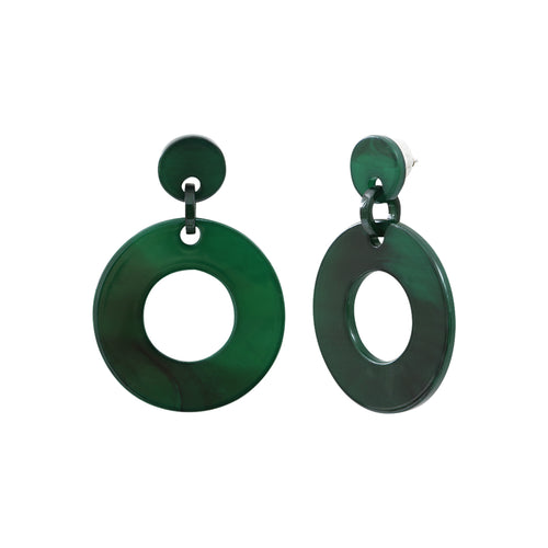 Dark Green Acetate Steel Round Earrings