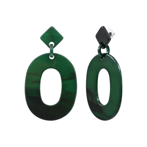 Dark Green Acetate Steel Oval Earrings