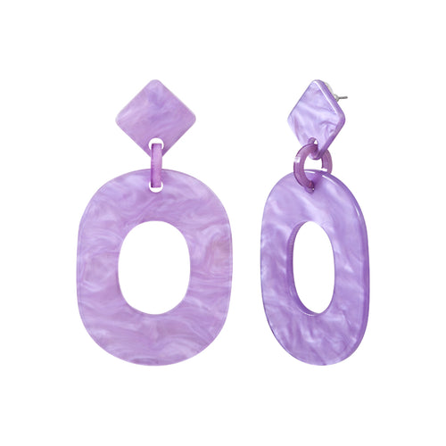 Oval Steel Earrings Purple Acetate